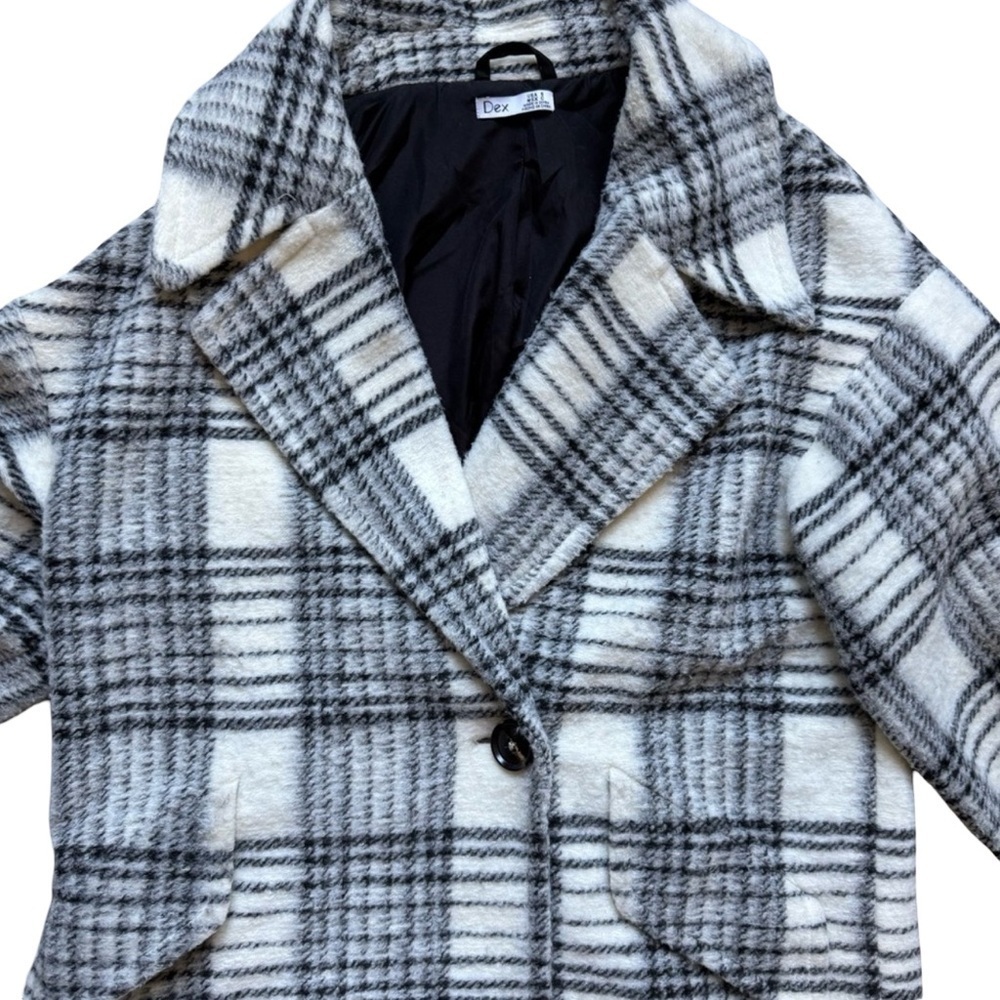 Dex Black and Cream White Plaid Trench Pea Coat Size S Cozy Winter - Picture 8 of 15